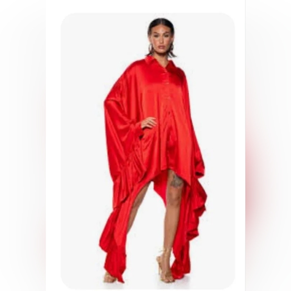 Elegant Red Draped Dress Sz S/M oversized